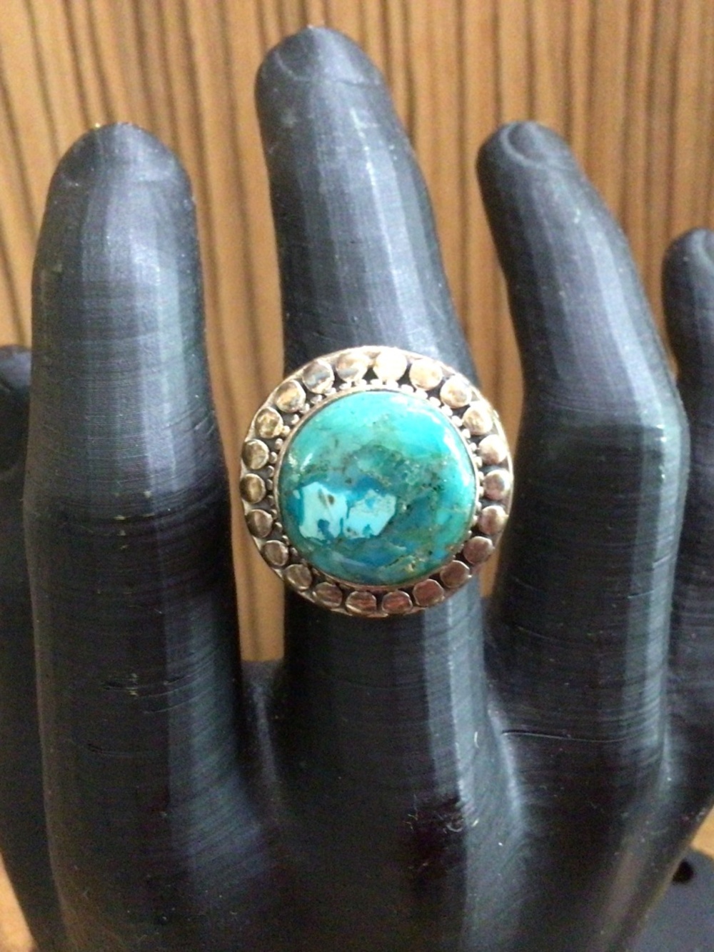 Beautiful large turquoise domed ring. Signed 925 FD  size 7.5